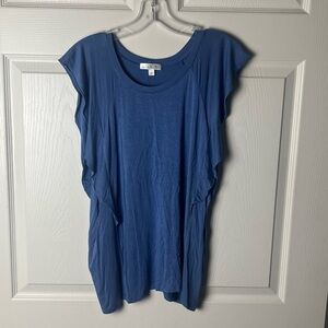 Nine Britton Flutter Sleeve Blue Top
